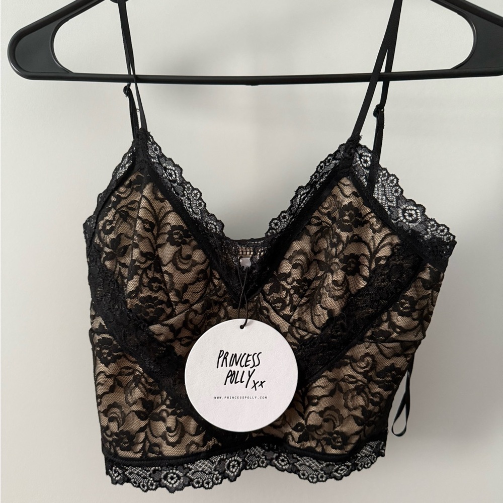 Princess Polly KNOW NAMES LACE TOP BLACK